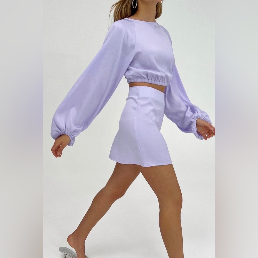 5/$20 MUST BUNDLE NWT WeWoreWhat Mini Slip Satin Charmeuse Skirt In Purple - Picture 7 of 15